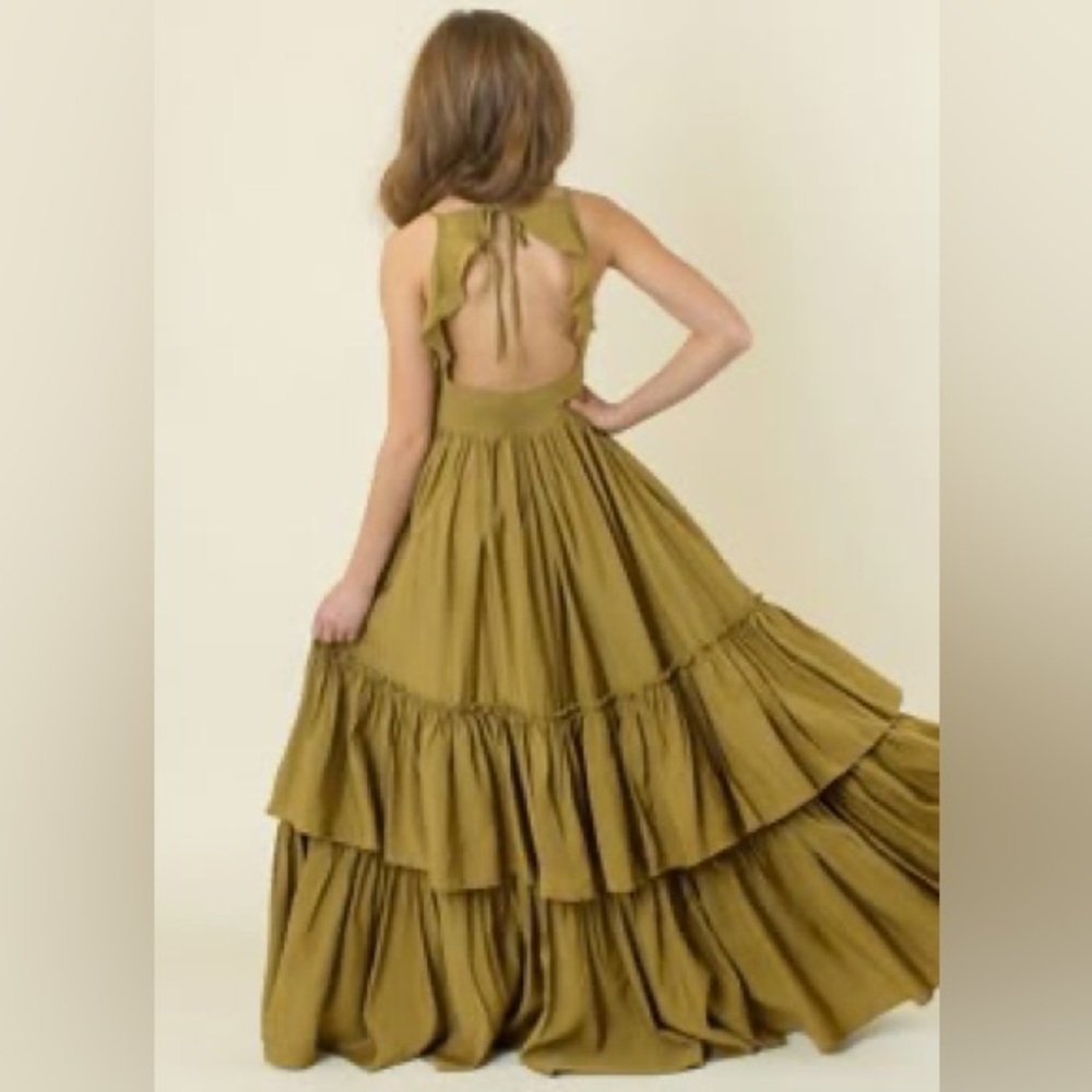 Mia Joy Joyfolie Girls Kids Khaki Olive Sleeveless Tiered Evony Maxi Dress - Picture 4 of 9